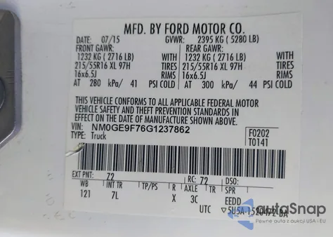 2016 Ford Transit Connect Xlt z USA, uszkodzony, nr VIN NM0GE9F76G1237862